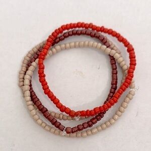 Elegant HANDMADE Beaded Bracelet Set - Red, Brown, and Tan NWOT